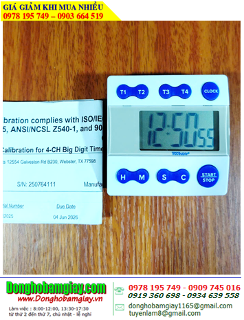 Traceable 5004 _Đồng hồ HẸN GIỜ NẤU BẾP 100 GIỜ 5004 Traceable® Four-Channel Alarm Timer _Đã được hiệu chuẩn tại Mỹ 